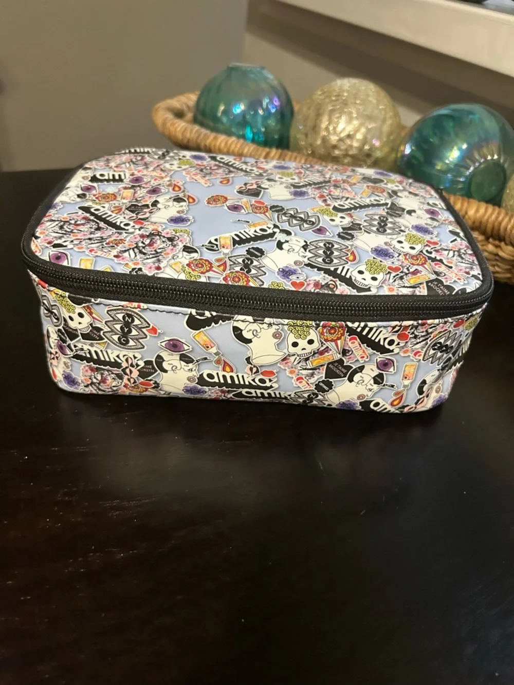 Amika Skulls Hearts Floral Evil Eye Patterned Travel Case